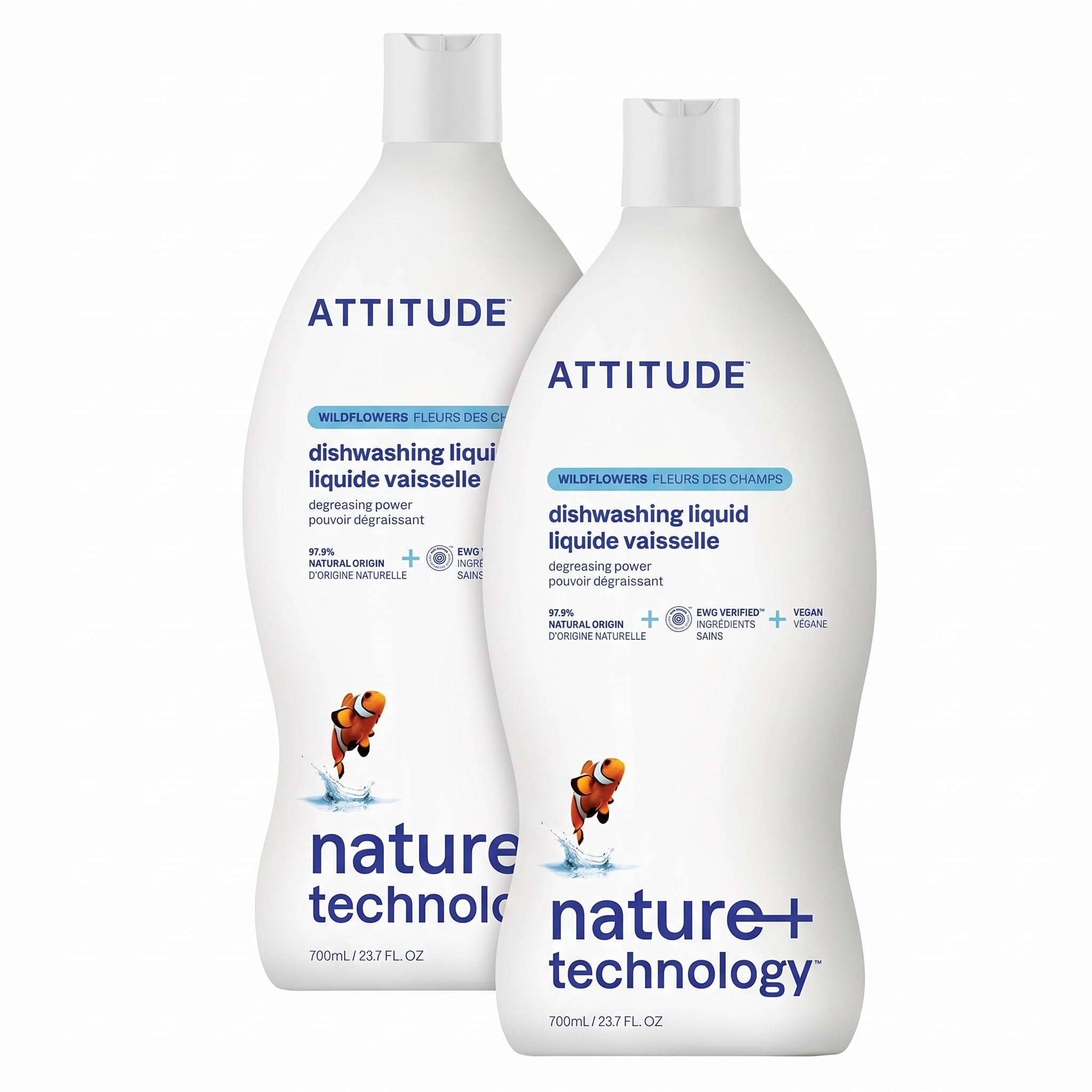 ATTITUDE Dish Soap,EWG Verified,Plant-Based &amp; Vegan Dishwashing Liquid,Naturally Derived,Wildflowers Scent,23.7 Fl Oz,(Pack of 2)