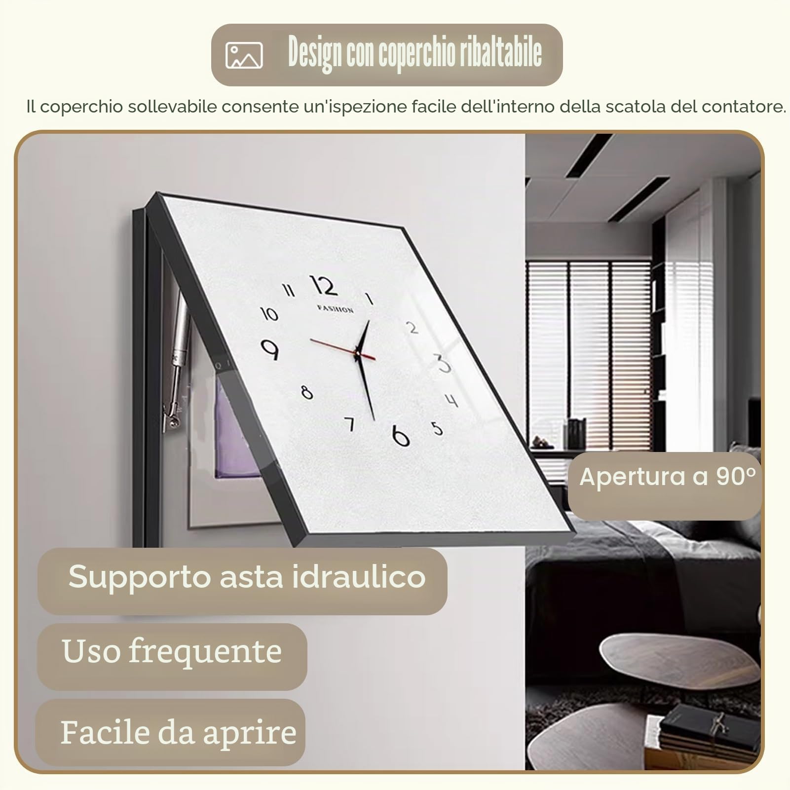 Copri Cassaforte a Muro Coperchio Della Scatola Degli Interruttori Verticali con Orologio, Coperchio del Quadro Elettrico Bianco con Pannello in Cristallo, Piastra Decorativa per Scatola dei Fusibili(