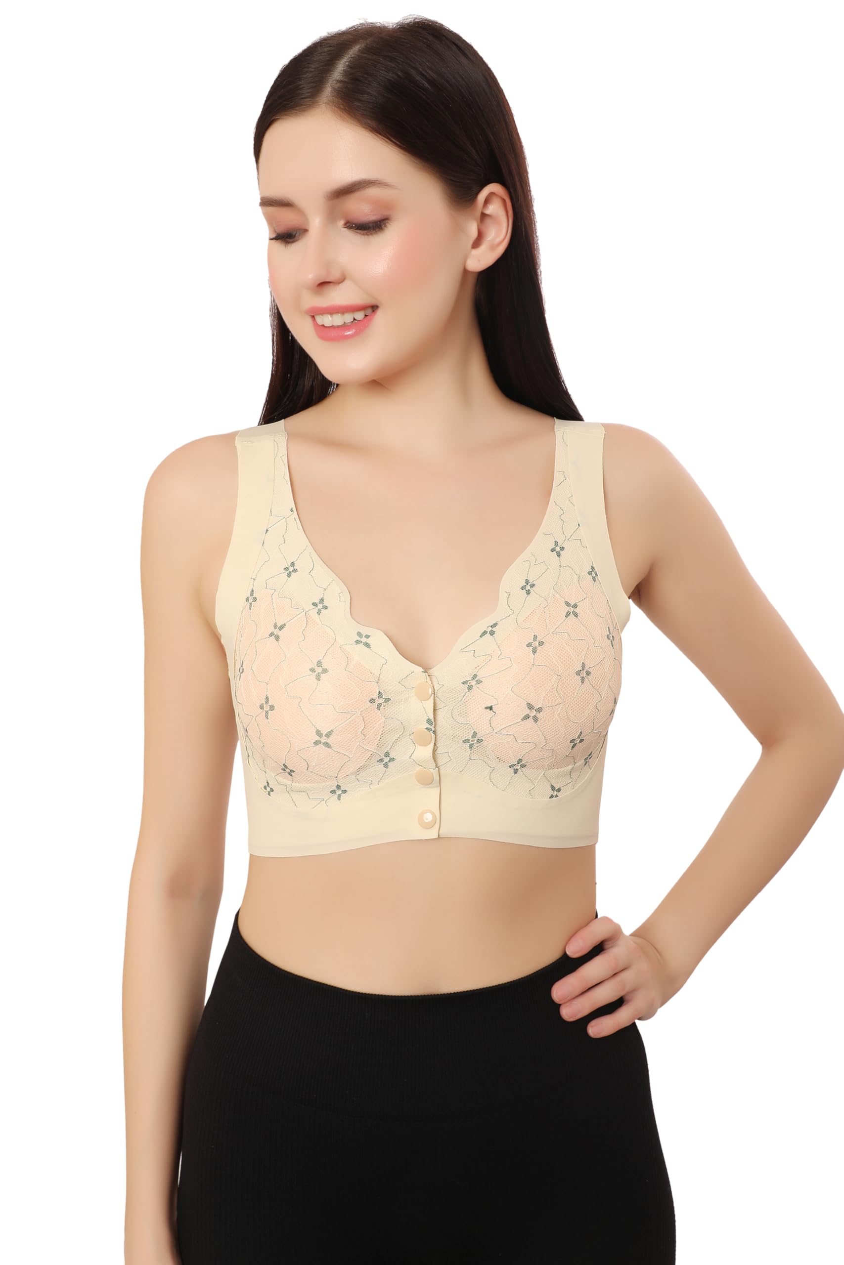 Lightly Padded Front-Button Lace Design Bra with Removable Pads | Non-Wired | Everyday Comfort for Maternity, Nursing & Postpartum | Sizes 36C to 42C-image-30