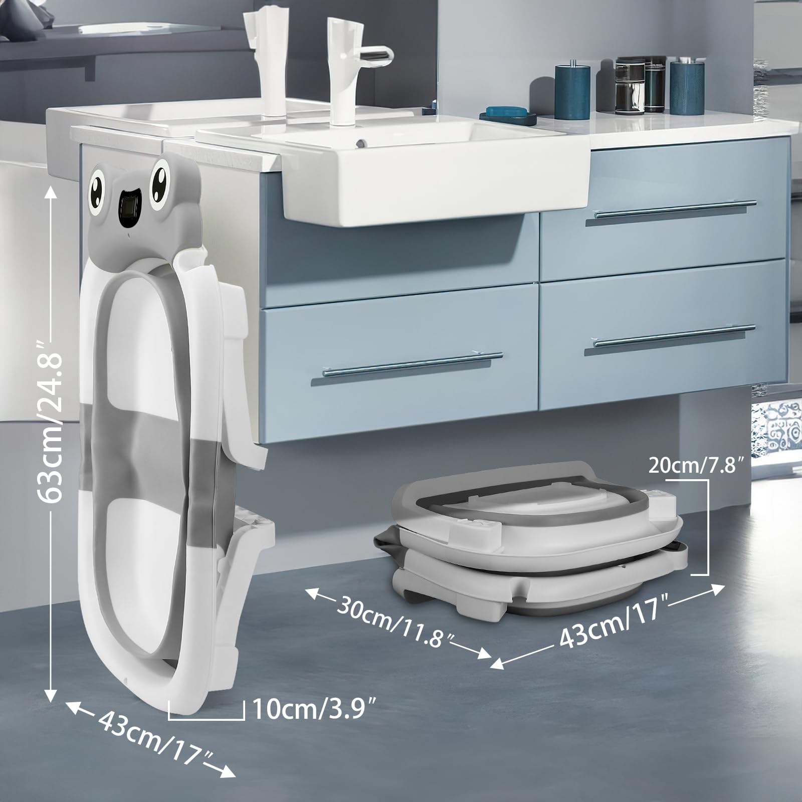 Vaschetta Bagnetto Neonato Pieghevole con Indicatore di Temperatura, Bagnetto Neonato con Supporto, Vasca Neonato Bagnetto con Presa per Soffione Doccia, Salvaspazio, per Bambini da 0 a 36 Mesi(rana)