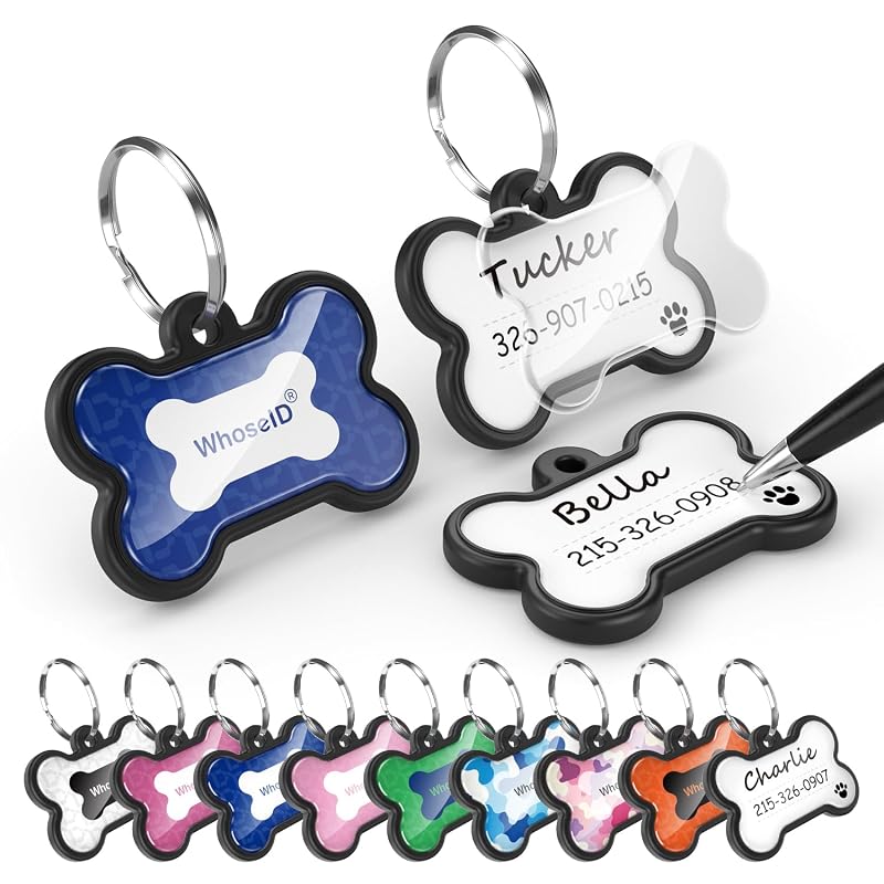 Plaquinha de Identificação para Cães e Gatos em ABS, Modelo Osso, WhoseID, Azul, Pacote com 2
