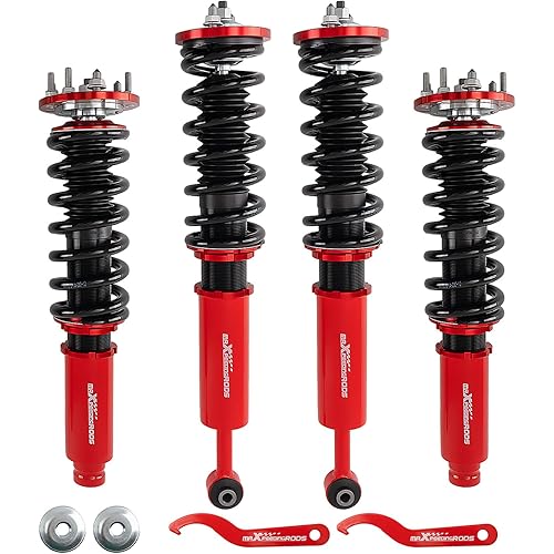 maXpeedingrods Coilovers for Honda Accord CM4/CM5/CM6/CM7/CM8 2003-2007, Height Adjustable Coilovers Suspension Kit, Preset Damping Shock Absorber Struts, Lowering Kit Red