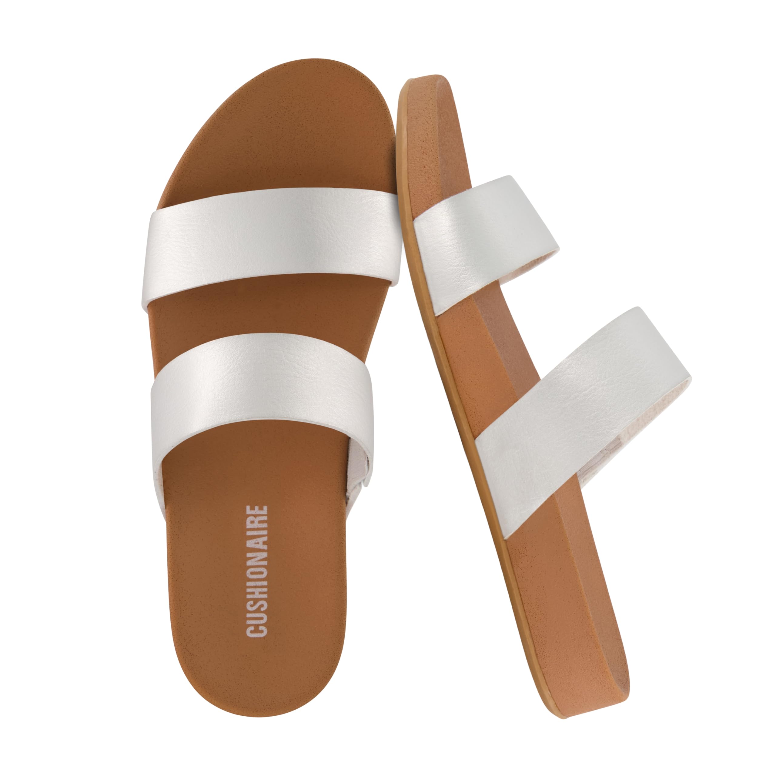 CUSHIONAIRE Josie Womens Sandals – Slip On Two Strap Slides Comfort Flip Flops Beach Sandals for Women