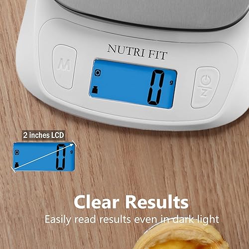 Miniatura 7 de NUTRI FIT Báscula digital de cocina para alimentos, gramos y onzas, báscula ultradelgada, portátil, para hornear, cocinar, acampar, tara inoxidable,