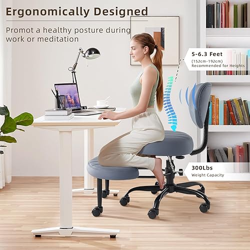 Miniatura 3 de Silla de patas cruzadas, silla de oficina en casa cruzada para TDAH con ruedas, altura ajustable, ergonómica, para yoga, con soporte lumbar y