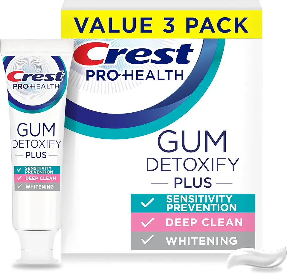 Crest Pro-Health Gum Detoxify Plus Toothpaste 4.5 oz Pack of 3 - Antibacterial Fluoride Toothpaste, Sensitivity Protection, Whitens Teeth, Anticavity, Plaque Control