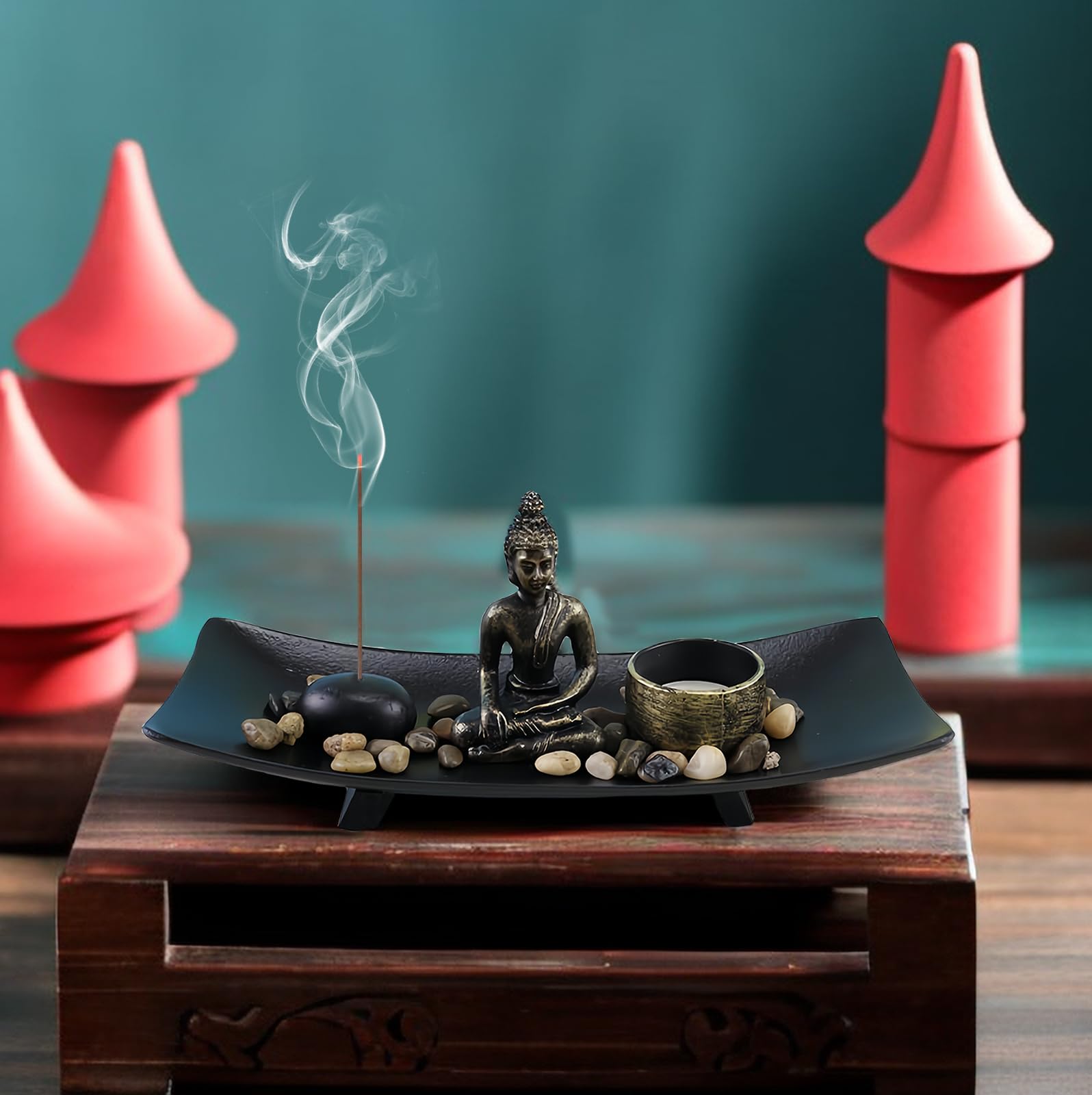 Zen Garden Nizirioo Con Statuetta Di Buddha – Set Da Meditazione Con Incenso Giapponese, Pietre Naturali E Portacandele – Regalo Relax