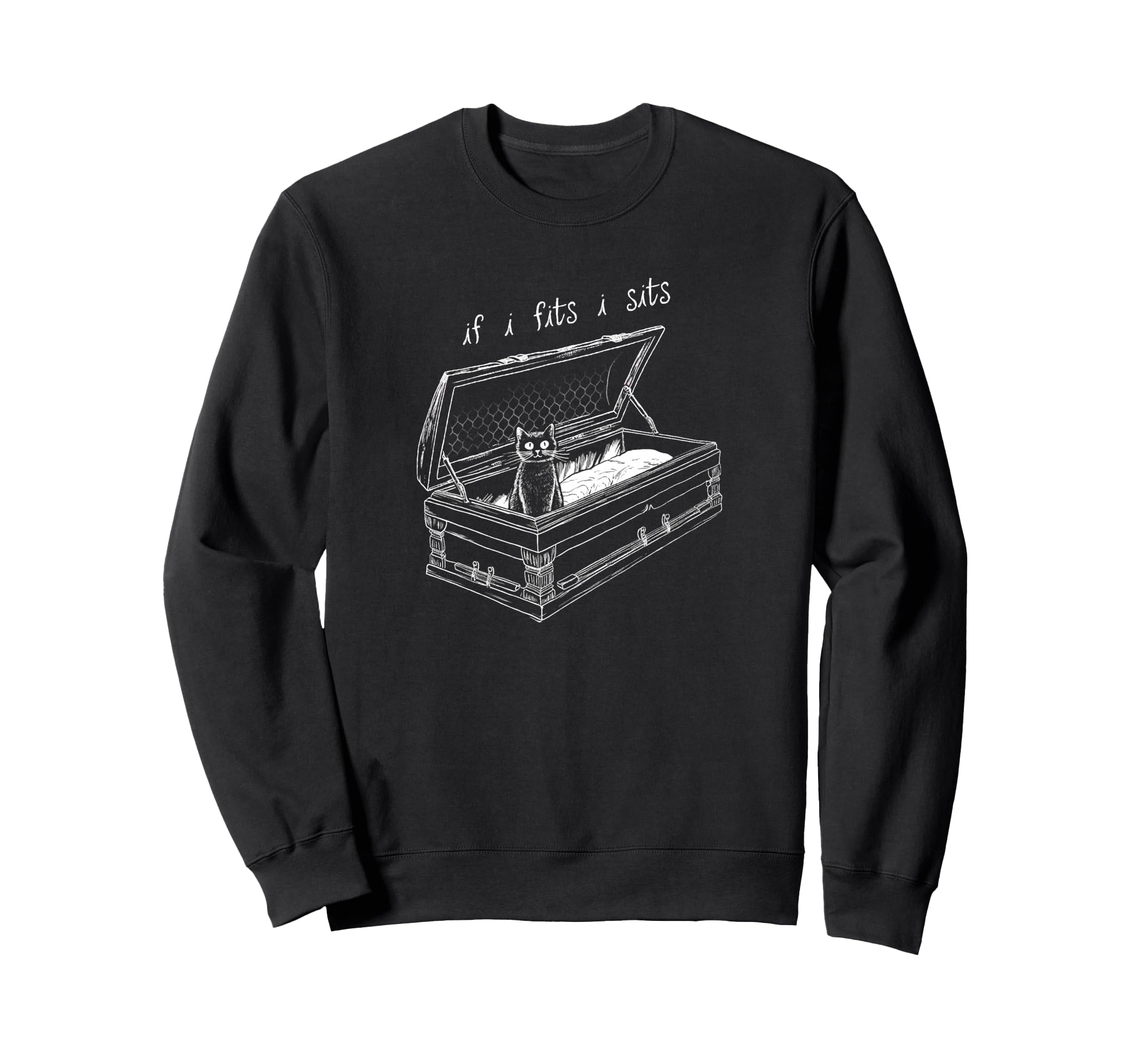If I Fits I Sits Black Cat Coffin Kitty Sitting In A Casket Sweatshirt