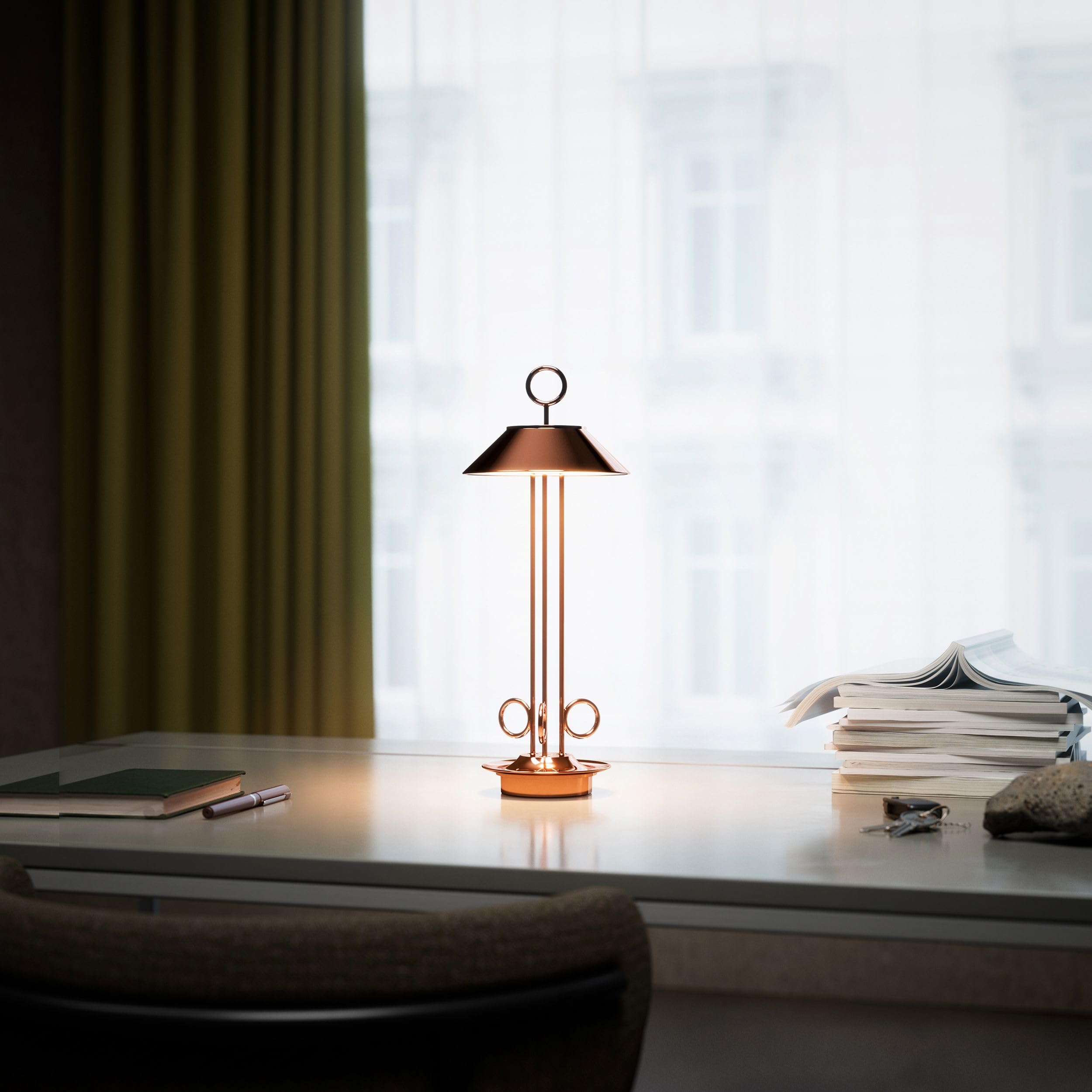 SIGOR Nudiderot - Dimmbare LED Akku-Tischleuchte Indoor & Outdoor, IP54 spritzwassergeschützt, Höhe 42,5cm, aufladbar mit Easy-Connect, 12 h Leuchtdauer, kupferfarben