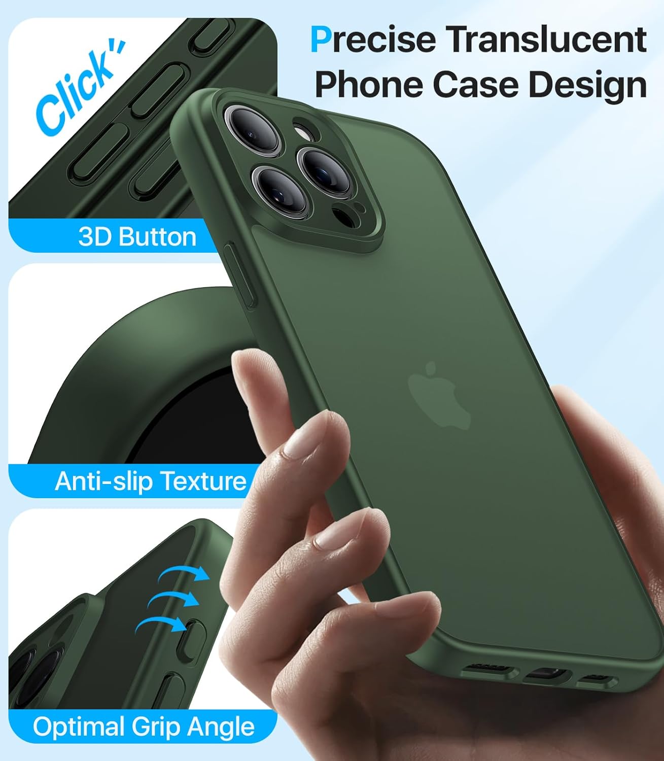 Shockproof for iPhone 15 Pro Max Case, [Camera Protection] [Military-Grade Drop Protection] Protective Anti-Yellow Slim Translucent Skin-Friendly for iPhone 15 Pro Max Phone Case, Forest Green - Image 6