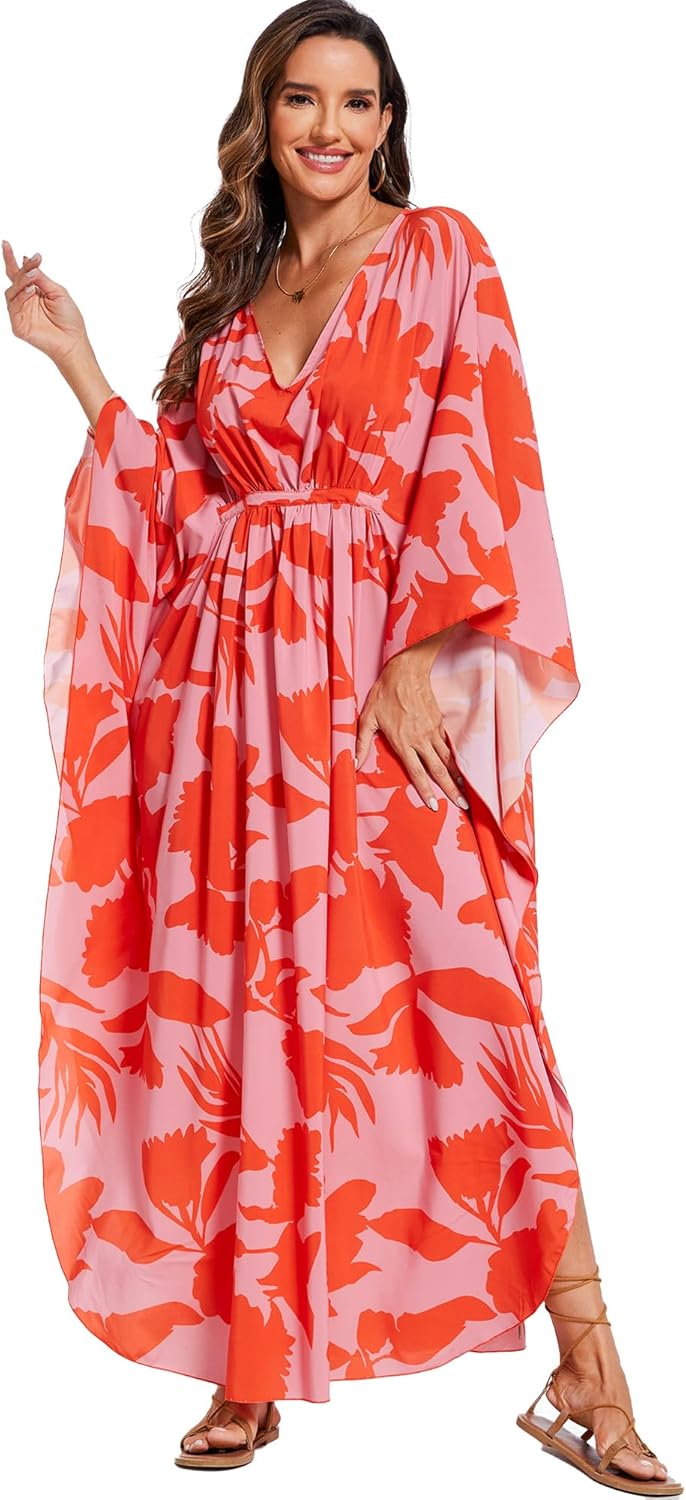 Moss Rose Kaftan Dresses for Women V Neck Summer Swimsuit Cover up Caftan Maxi Beach Dresses - Image 3