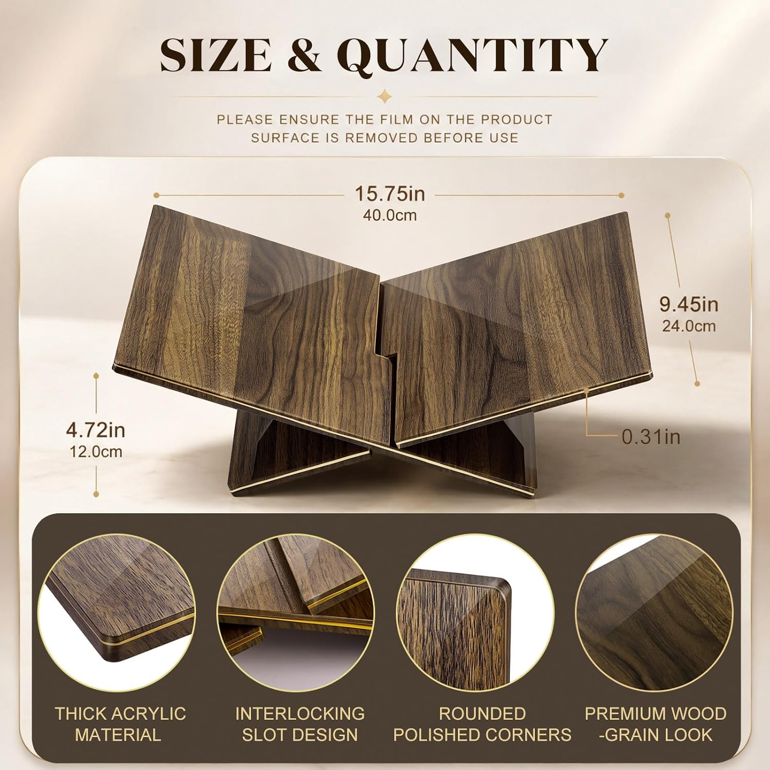 Mifoci 15.75" Acrylic Wood Grain Cookbook Stand Holder, x Shaped