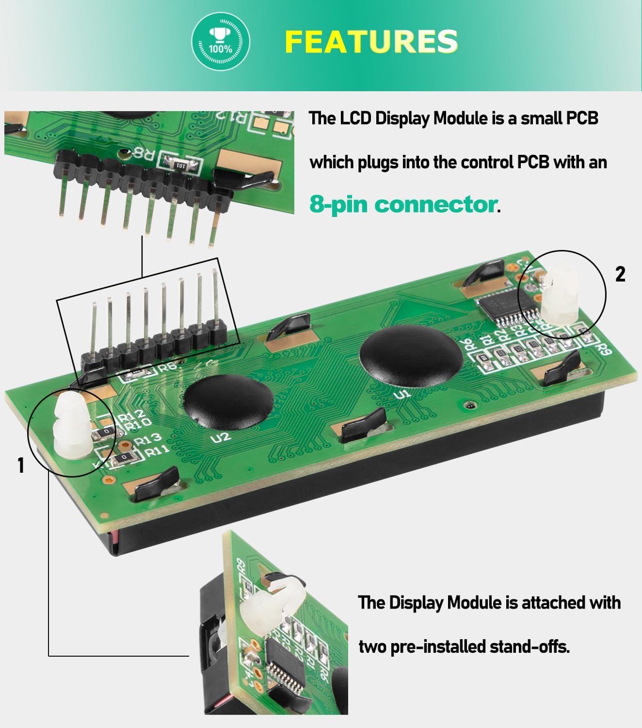 Camoo 013640F LCD Display Pool Stat Kit for Raypak RP 2100 Pool Heater Digital Pool Heater Models 185B 265B 335B 405B, Fits Circuit Board 013464F, for 601944 PC Board, RAY013640F
