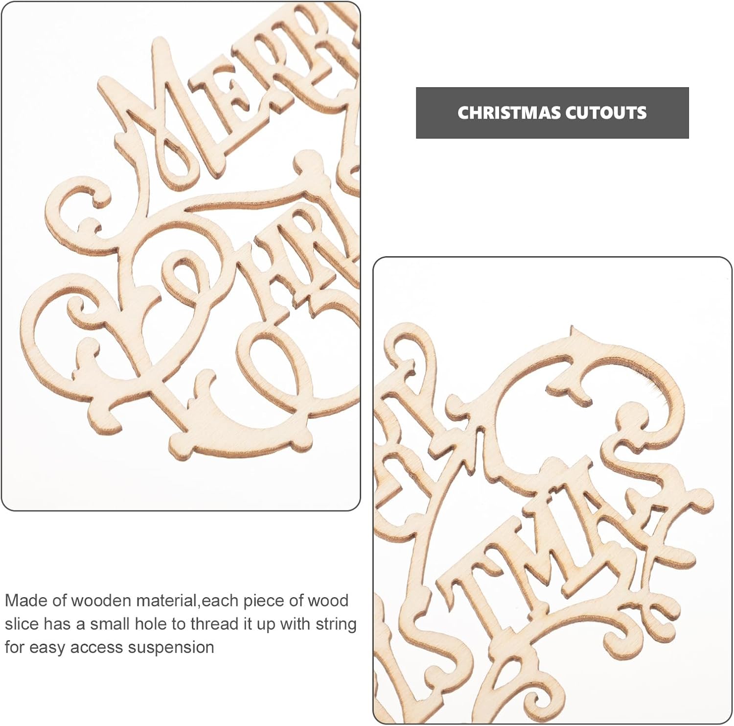DOITOOL Merry Christmas Wood Cutout : 20PCS Unfinished Christmas Wooden Sign Lettering Ornaments, Wooden Cutouts for DIY Crafts, Holiday Decorations, Tree Hanging Ornament 4. 92 X 2. 75 Inches, Beige