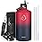 128oz Insulated Water Bottle, BUZIO Gallon Water Jug with Straw Lid and Carrying Sleeve (Cold for 48 Hrs) Stainless Steel Hydro Metal Canteen Water Flask, Ruby Red Navy