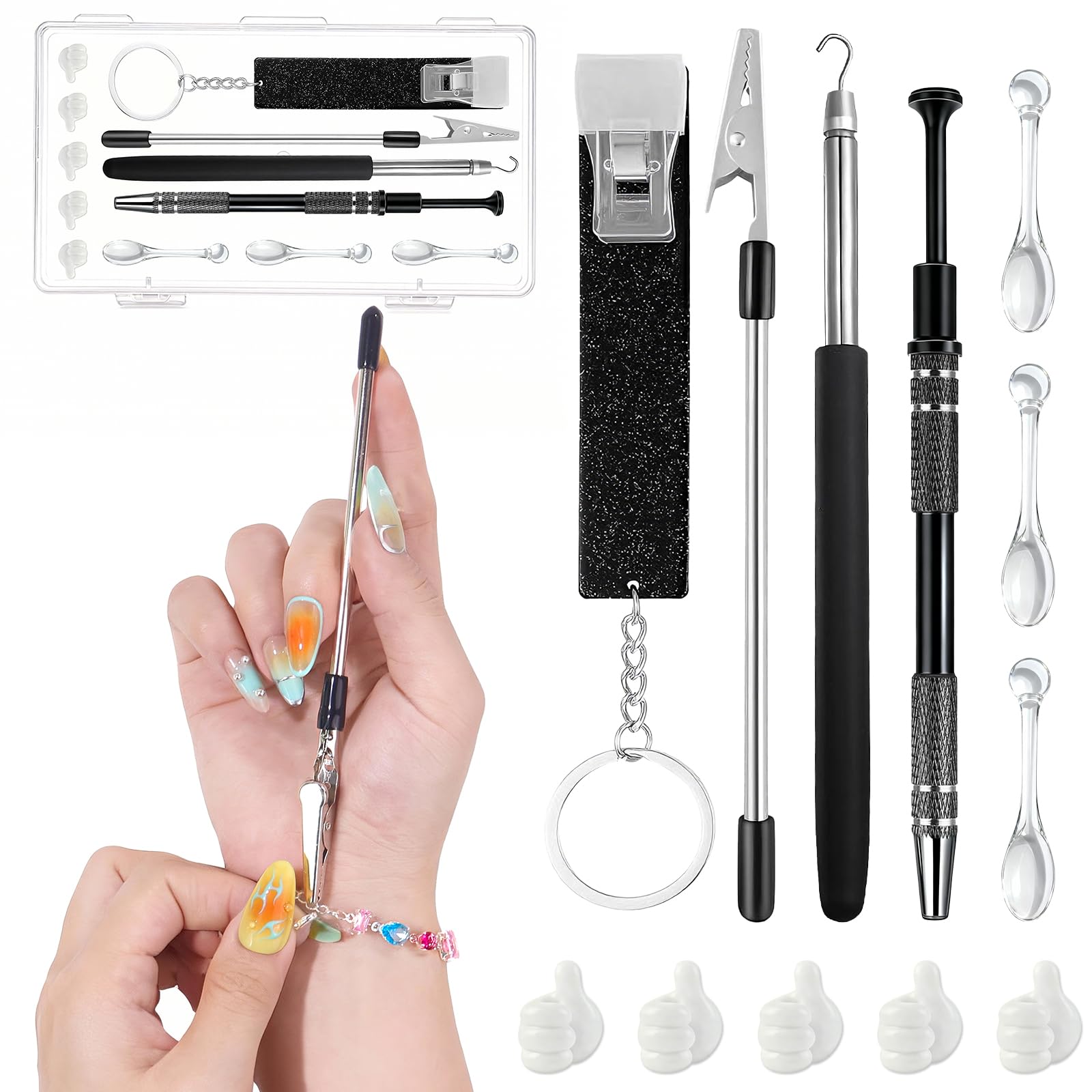 Life Kit For Long Nails Include Piercing Ball Grabber Tool Bracelet Assistant Card Grabber Cream Spatula Thumbs Hook