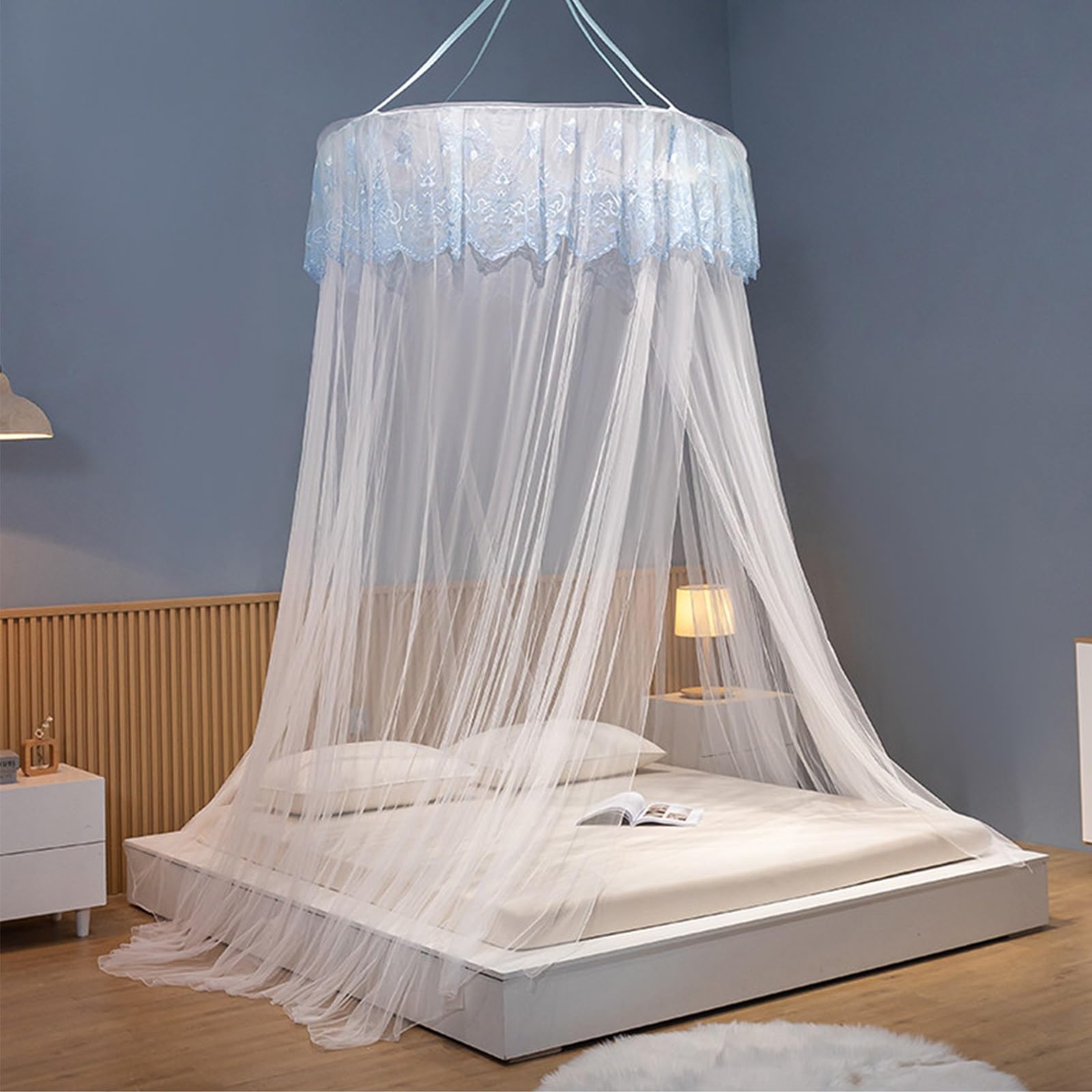 SARKEY Transparenter Netz Kuppel Bettvorhang,Prinzessinnen Betthimmel,luxuriöse Spitze,Runde,Eleganter,Einzel,Doppel,Queen,Für Erwachsene,Hochzeit Dekoration
