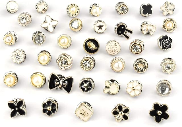 40PCS Blouse Pins, Women Cover Up Brooch Button, Tool Free Reusable Cute Buttons for DIY Bags, T-Shirt, All Clothes, Hat Decoration