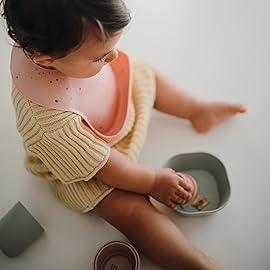 mushie Silicone Baby Bib | Adjustable Fit Waterproof Bibs (Powder Pink Confetti)