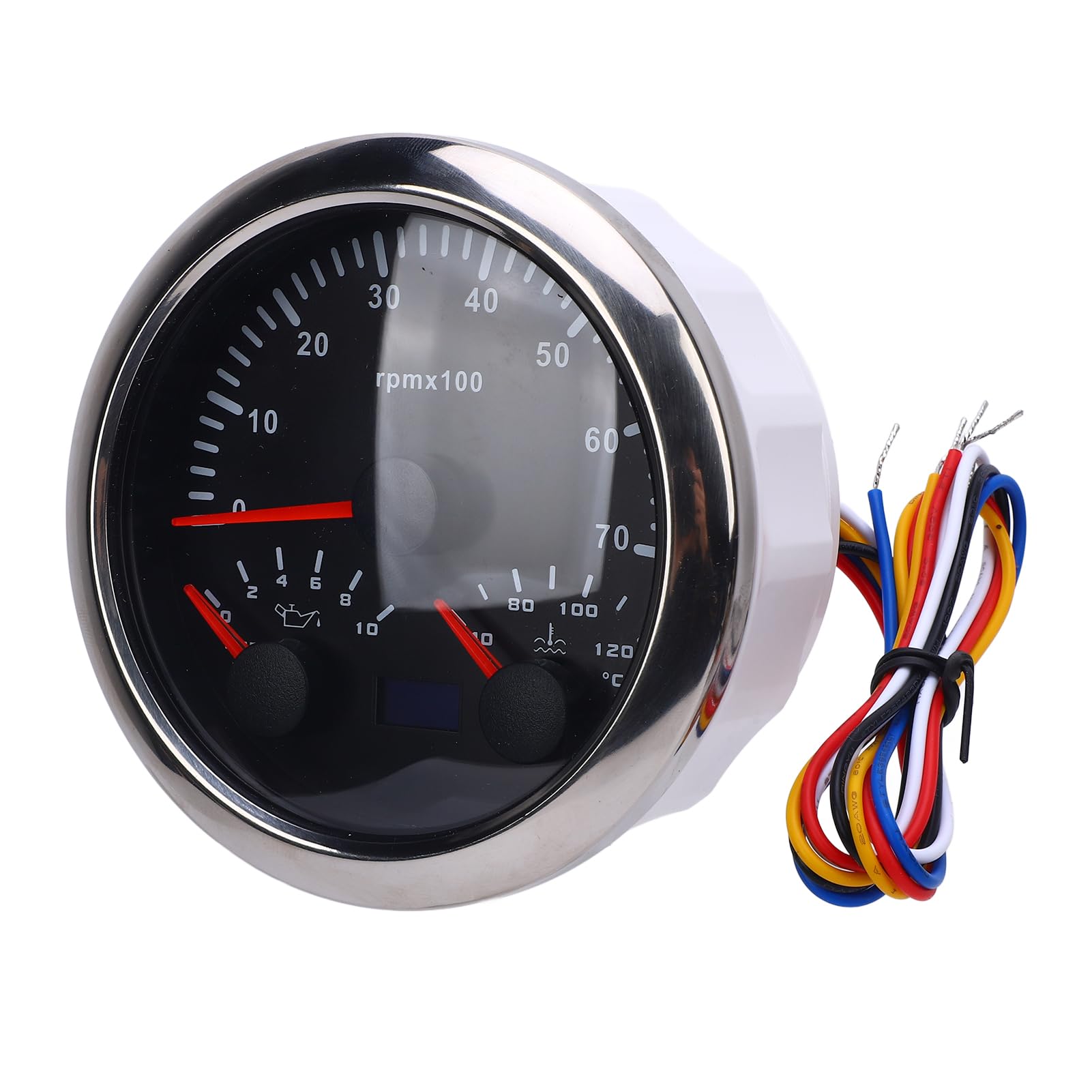 Medidor de tacómetro Torvex, medidor de RPM 3 en 1 de 85 mm con medidor de temperatura de agua y presión de aceite 7000 RPM DC 9-32 V para camión, tractor y coche (Esfera negra y bisel plateado