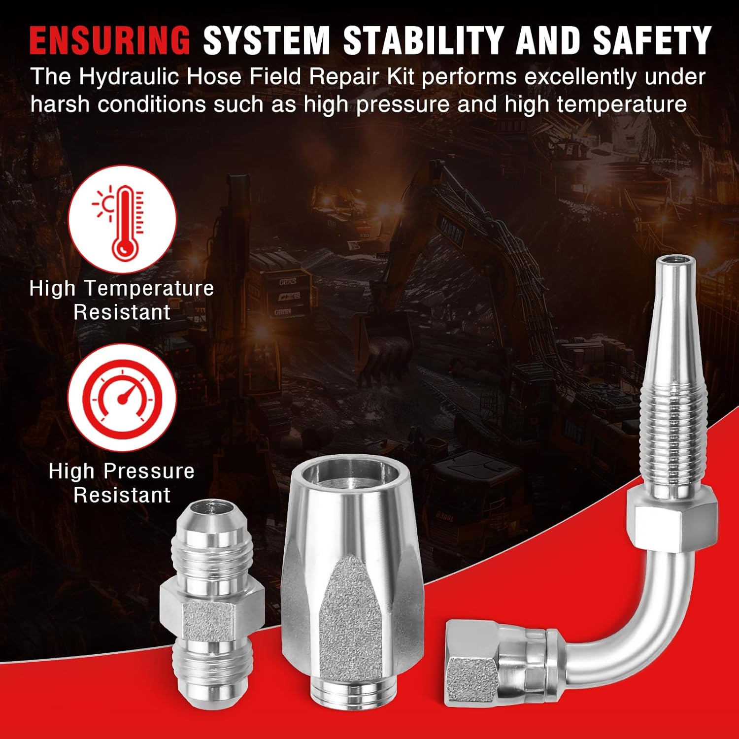 AKM 3Pcs 90 Degree Hydraulic Hose Field Repair Kit,1/4", 3/8", 1/2" Inner Diameter Reusable