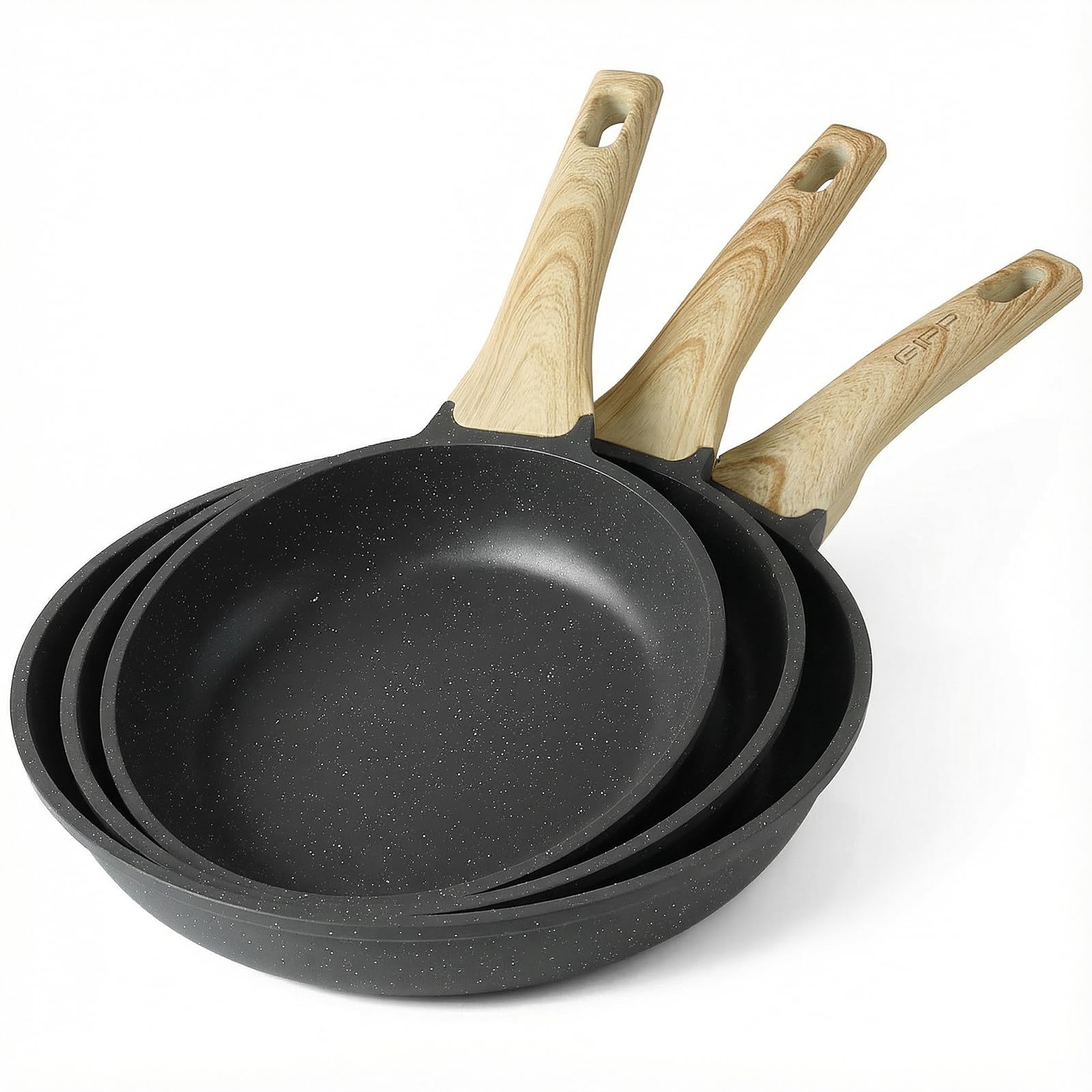 GiPP 3PCS Granit-Antihaft-Bratpfanne Pfannenset,Gesunde und ungiftige Pfanne,induktionsgeeignet,PFAS und PFOA-frei,spülmaschinenfest,mit Ergonomischer Griff (Grau,24+26+28cm)