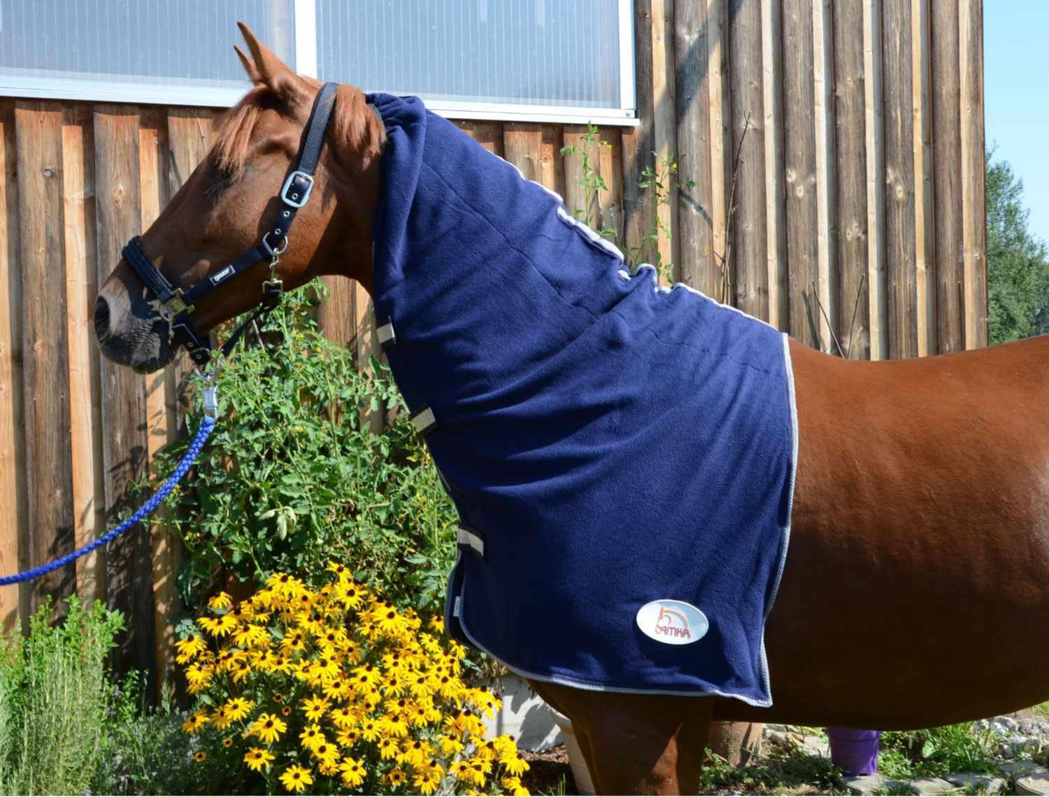 Couverture de cou en polaire cheval AMKA bleu foncé taille demi-sang protection