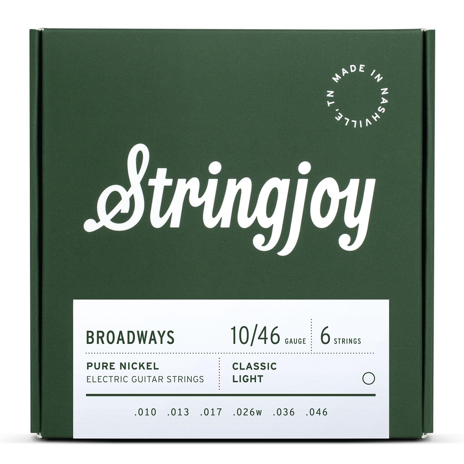 - Stringjoy BR1046 Broadways Electric Pure Nickel Guitar Strings, 10-46 Classic Light Gauge, Durable, Guitar Strings for Enhanced Tone & Smooth Play, Electric Guitar Strings 6 String Set