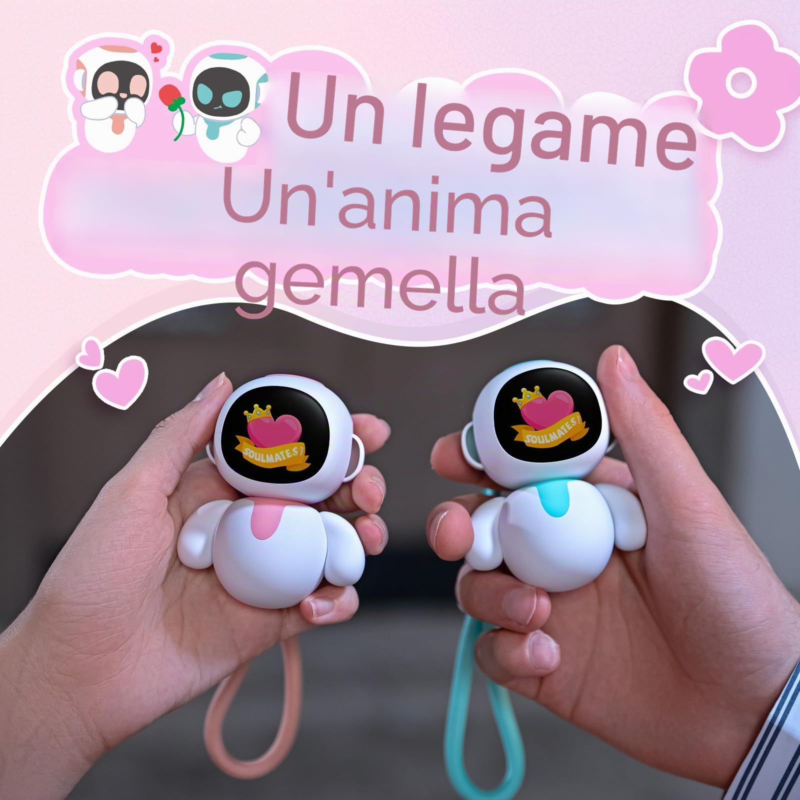 Eiliko Coral Pink + Corpi tematici intercambiabili Random 1/8 - Il tuo piccolo robot AI che si abbina a qualsiasi outfit, divertenti giocattoli elettronici da appendere per coppie.