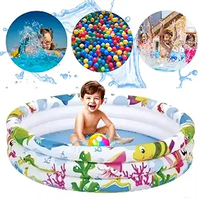 Piscina Inflável Infantil 180L Redonda com Fundo do Mar - Ideal para Crianças e Bebês no Verão, Férias e Praia, 3 Anéis em Plástico Resistente, Playground Portátil