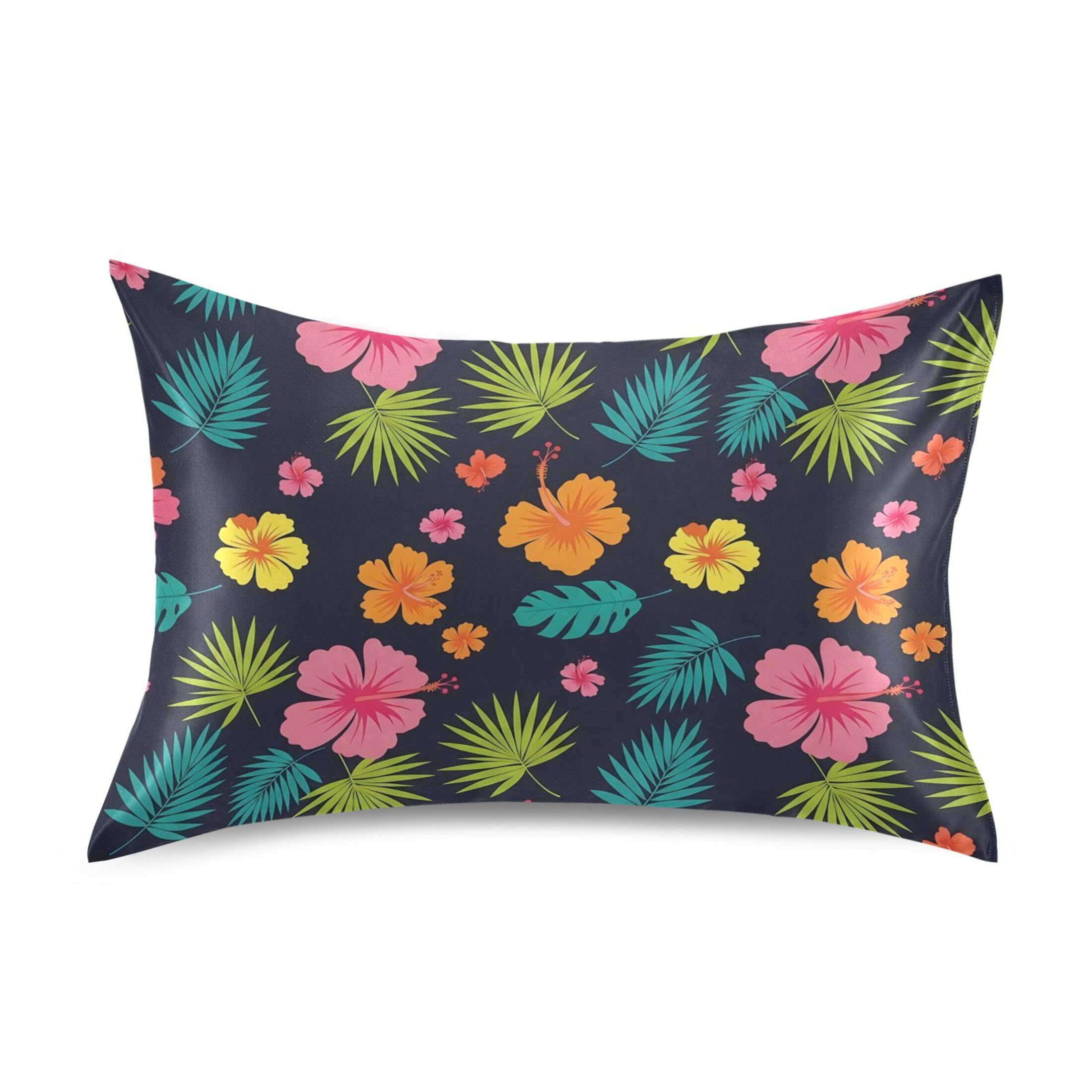 Fuauuyl Pillowcase King Size 20x40 in, Hibiscus Monstera Leaves Soft Breathable Satin Pillow Case for Hair and Skin with Envelope Closure Wrinkle-Free