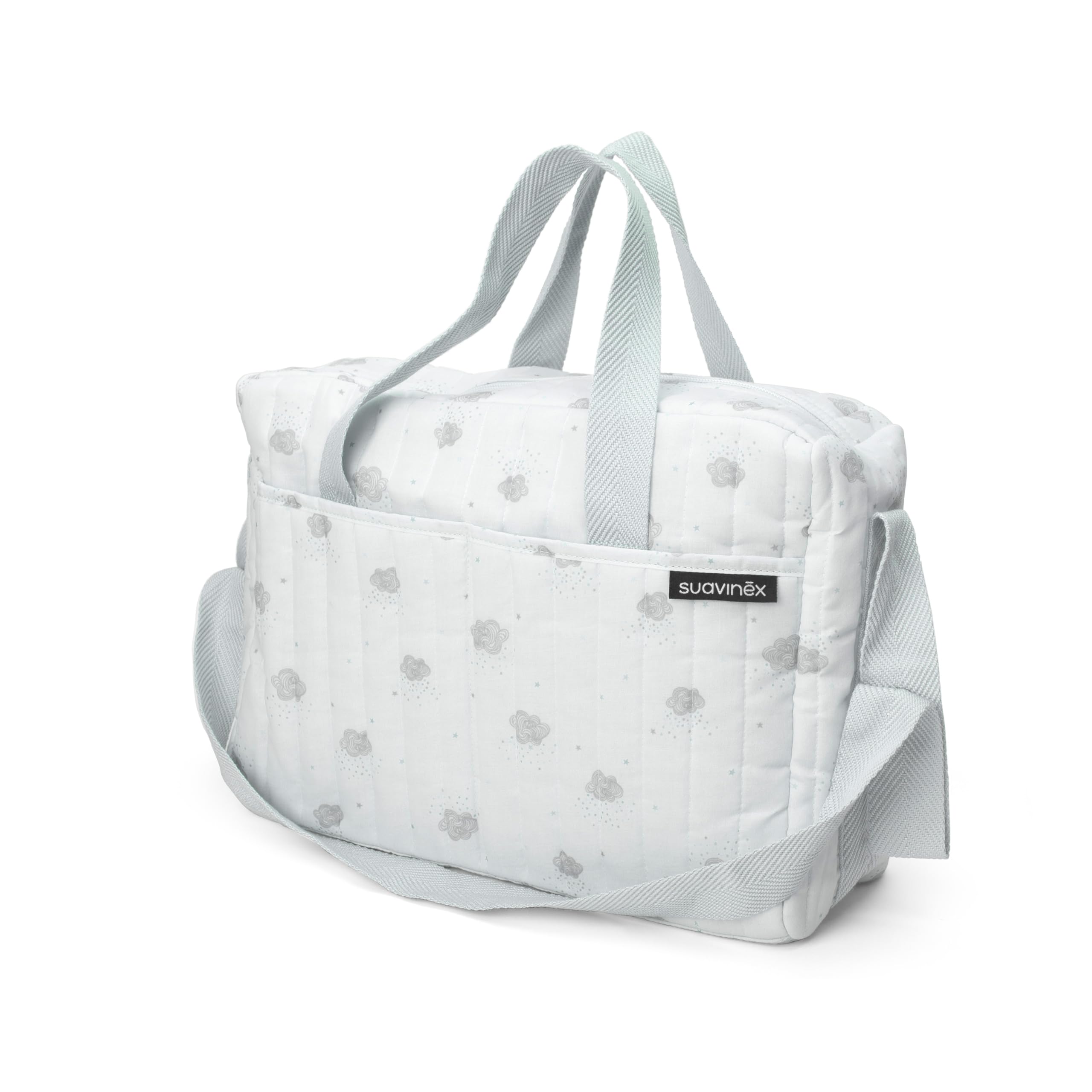 Suavinex, Sac à Langer Bébé avec Cosmétique : Gel Lavant Doux 300 ml + Lait Hydratant 300 ml + Crème de Change 75 ml + Lingettes 60 Unités. Cadeau Naissance Fille et Garçon, Panier Nouveau-Né, Bleu