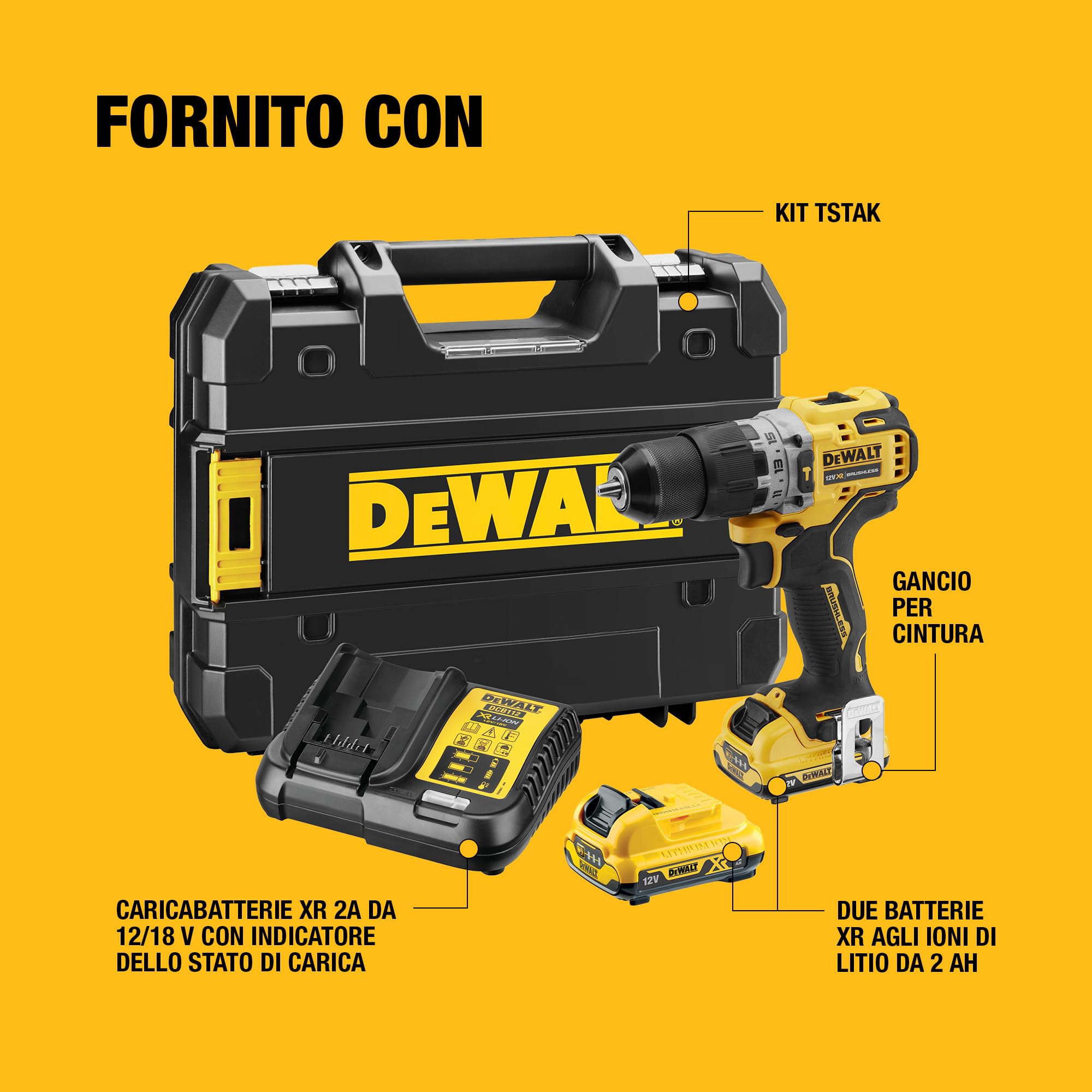 DEWALT Trapano Avvitatore Compatto 2 Velocità con percussione, DCD706D2-QW