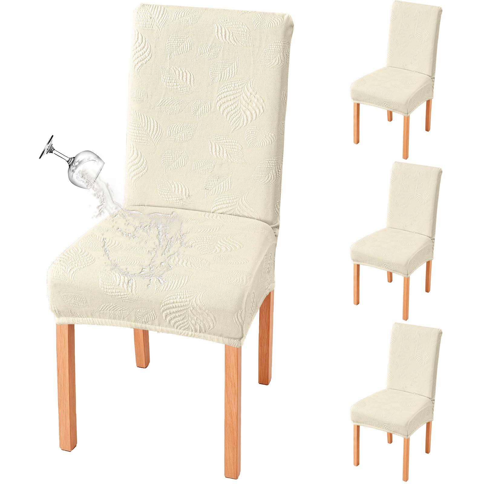 Genina Waterproof Dining Chair Cover Set of 4,Kitchen Chair Cover,Beige