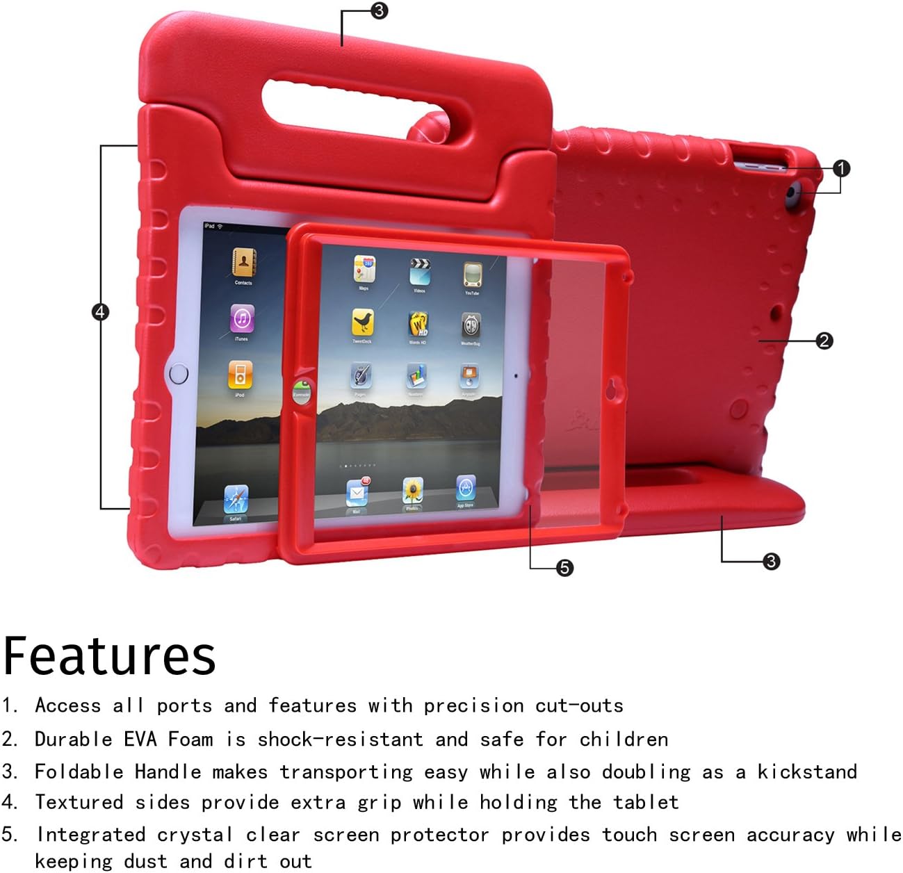 Cheapest 🛒 HDE Case for iPad Air 2 - Kids Shockproof Bumper Hard Cover Handle Stand with Built in Screen Protector for Apple iPad Air 2 - 2014 Release 2nd Generation (Red)