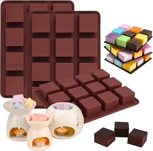 Moldes de silicona para derretir cera, 3 piezas de 12 cavidades cuadradas de silicona para derretir cera perfumada, trufas de chocolate, dulces,