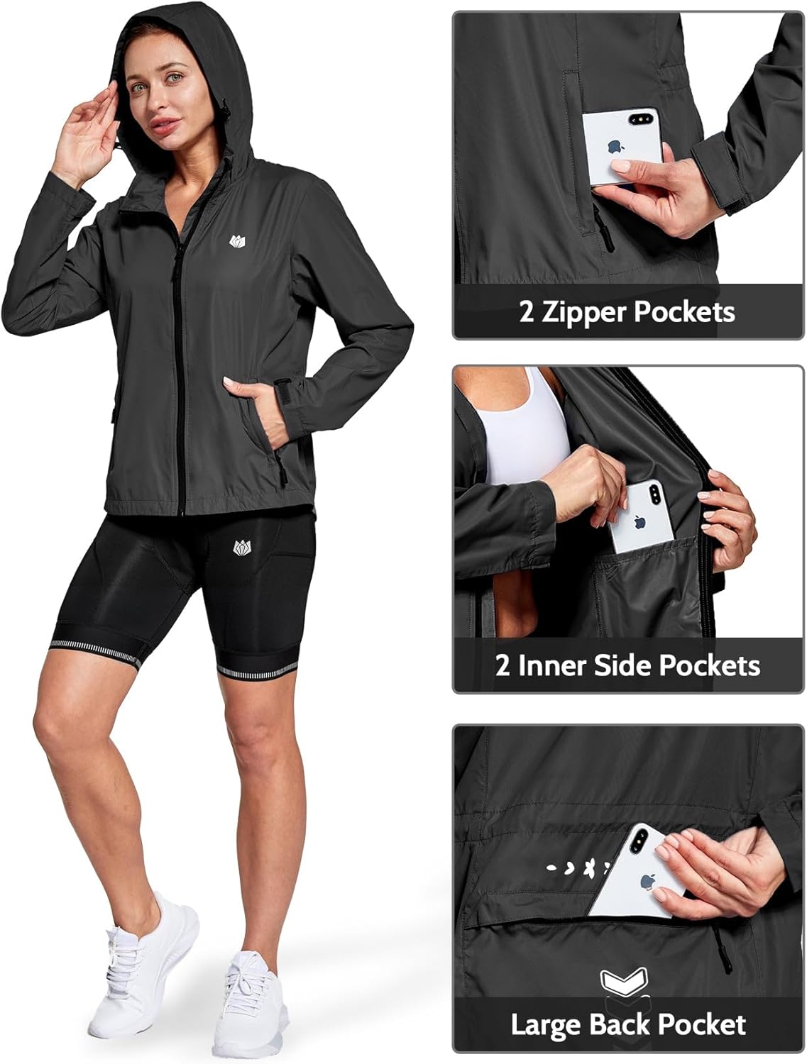 FitsT4 Sports Women's Cycling Running Jackets Lightweight Windproof Bike Windbreaker Reflective with Hooded - Image 4