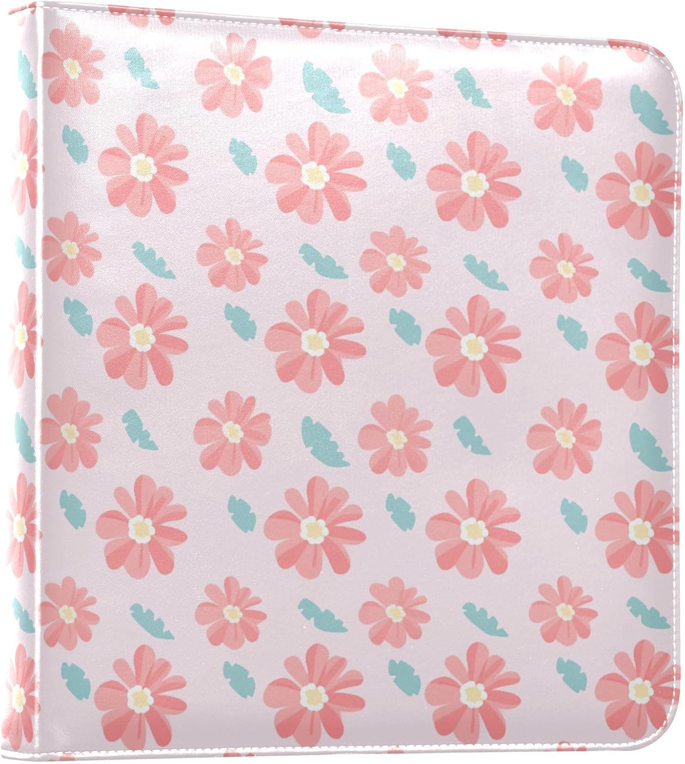 JIPONI Pink Floral Pink Back Large Photo Album, DIY Leather Cover Scrapbook Albums for 4x6 5x7 6x8 Pictures, Self Adhesive Memory Book for Wedding, Baby, Family