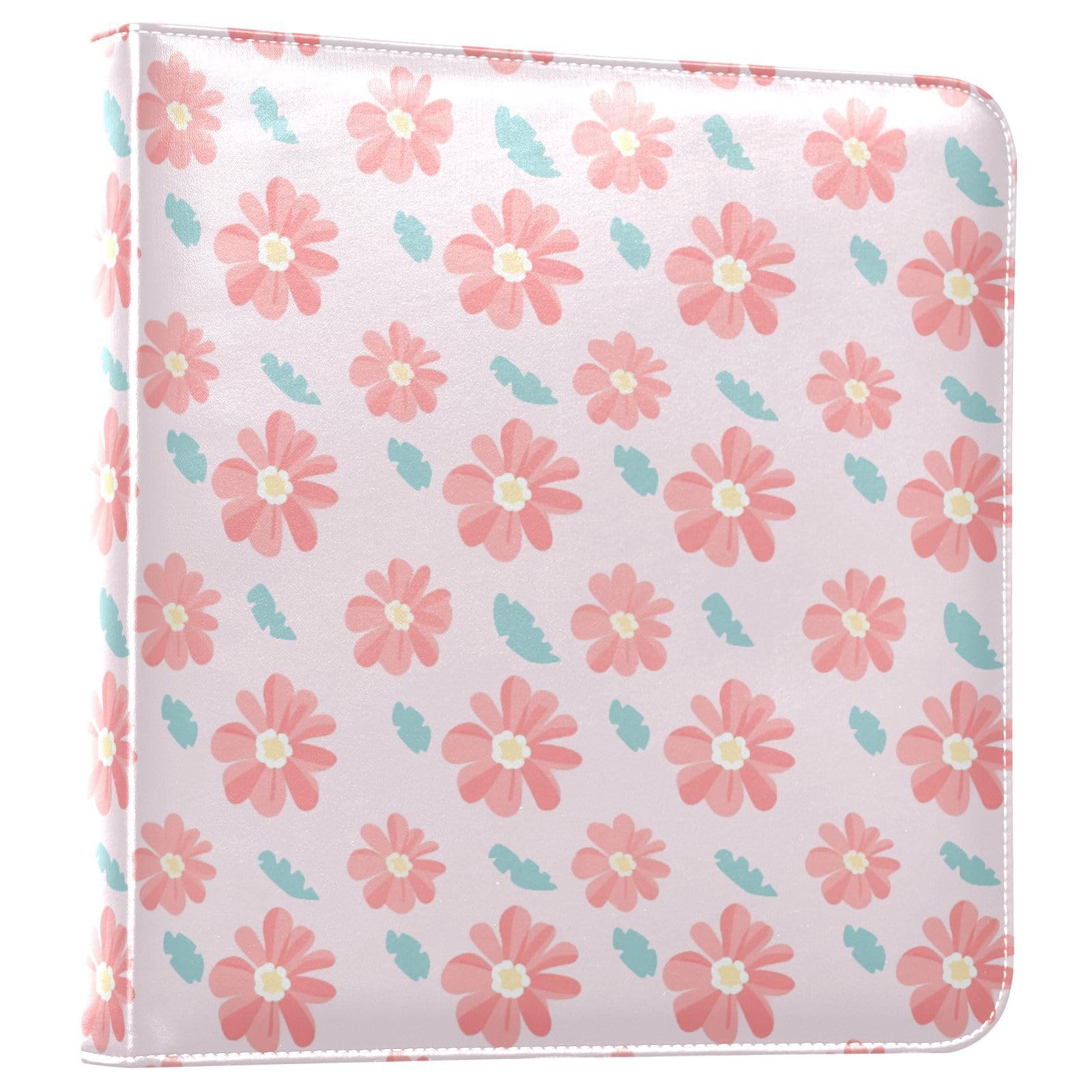 JIPONI Pink Floral Pink Back Large Photo Album, DIY Leather Cover Scrapbook Albums for 4x6 5x7 6x8 Pictures, Self Adhesive Memory Book for Wedding, Baby, Family