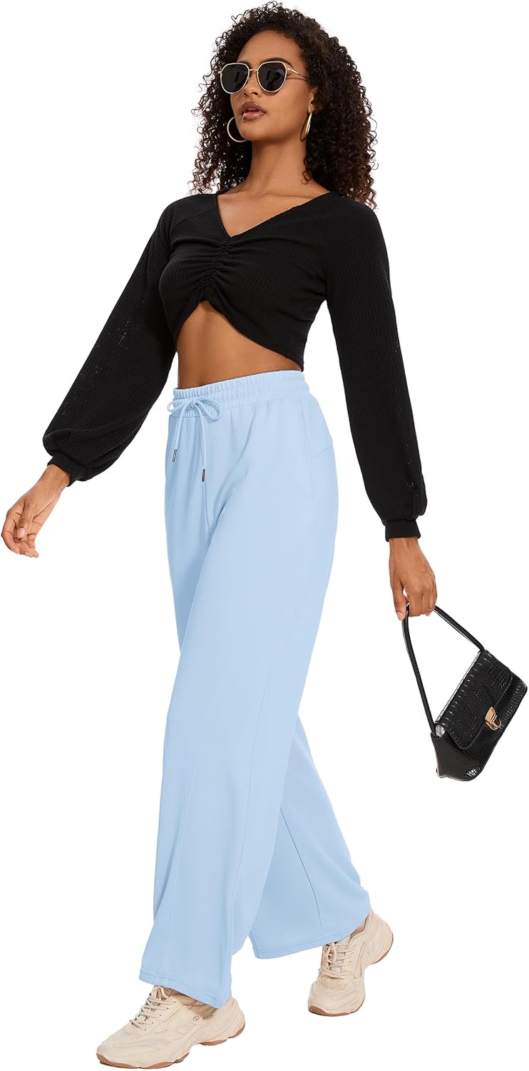 M MOTEEPI Women Sweatpants Wide Leg 30" Lounge Sweat Pants Casual Baggy Trousers with Elastic Waist Straight Leg - Image 7