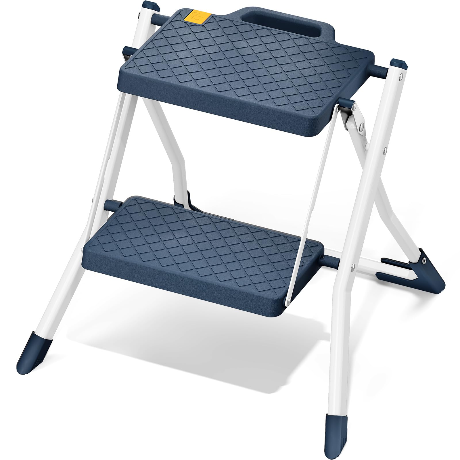 Urackify Escalera de 2 peldaños, Acero Resistente, peldaños Antideslizantes con asa, Plegable Segura con Bases Antideslizantes, Capacidad de Carga 150kg para hogar y Cocina, Azul