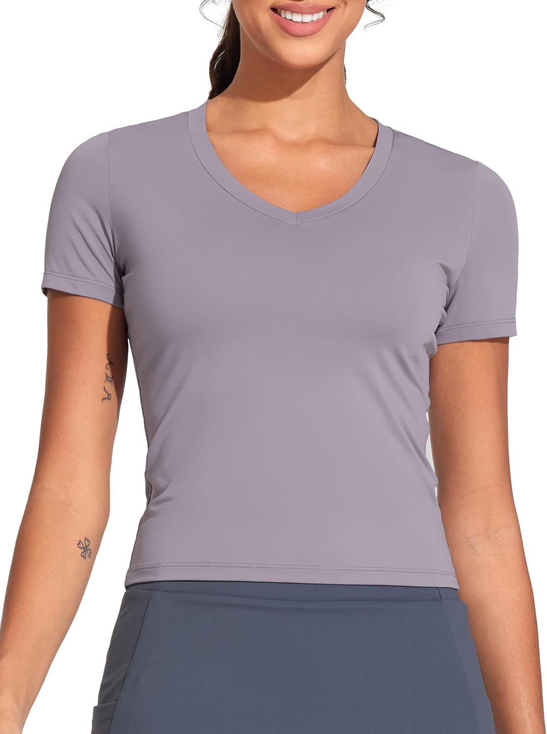 THE GYM PEOPLE Women's V-Neck Crop Workout T-Shirts Slim Fit Basic Short Sleeve Yoga Casual Tee Tops - Image 2