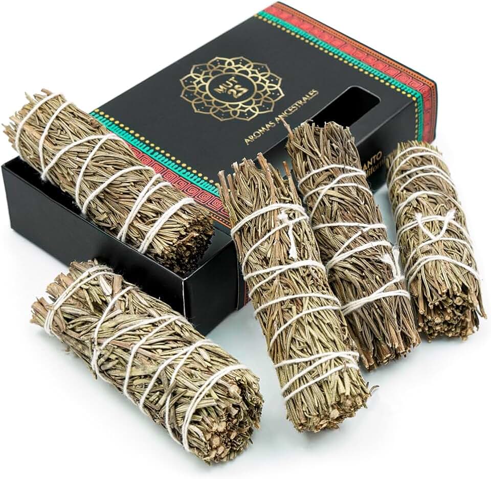 5 Atado Romero 10 cm Sagrada para Quemar - Hierba de Purificación y Armonía: Salvia Apiana 100% Natural, Ideal para Limpieza Espiritual y Rituales Energéticos (5 Romero)