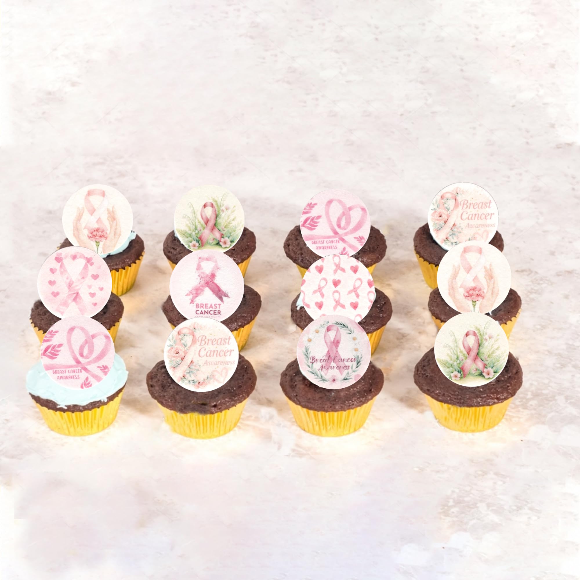 Xsstarmi 64 Pack Breast Cancer Awareness Edible Cupcake Toppers Rice Paper Fight Beliveve Love Women Health Cupcake Picks for Breast Health Pink Ribbon Party Cake Decorations Supplies - Image 4