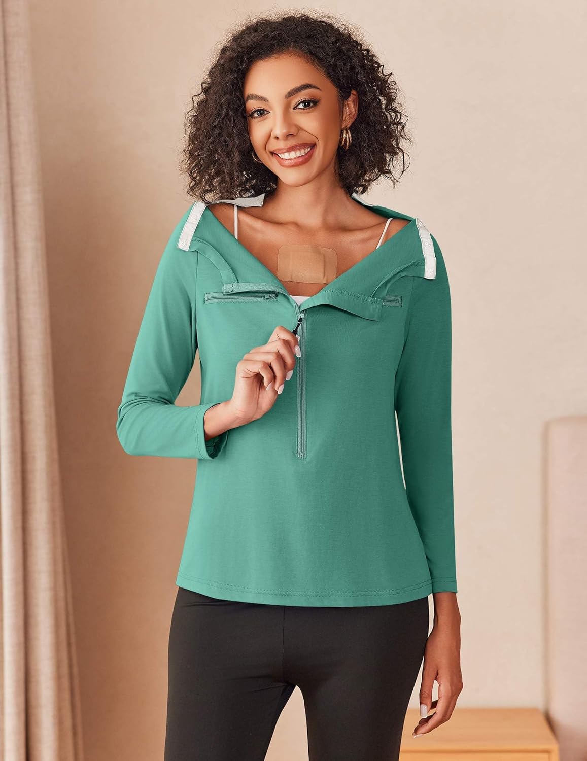 Deyeek Chemo Port Shirts for Women 2 Side Snaps Long Sleeve Shoulder Post Surgery Clothing Dialysis Breast Cancer Shirts - Image 3