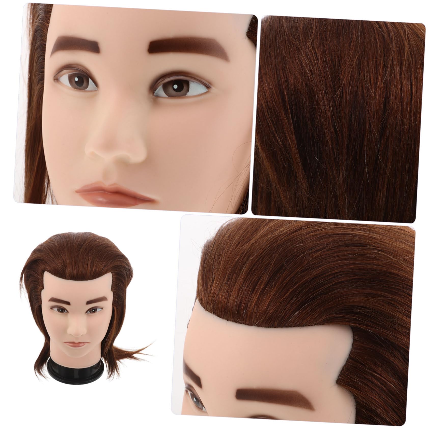 Anneome Realistischer Übungskopf für Frisuren mit Echthaar Braun aus Hochtemperaturbeständigem Fasermaterial Komfortabler Griff für Friseursalons und Persönliche Übung