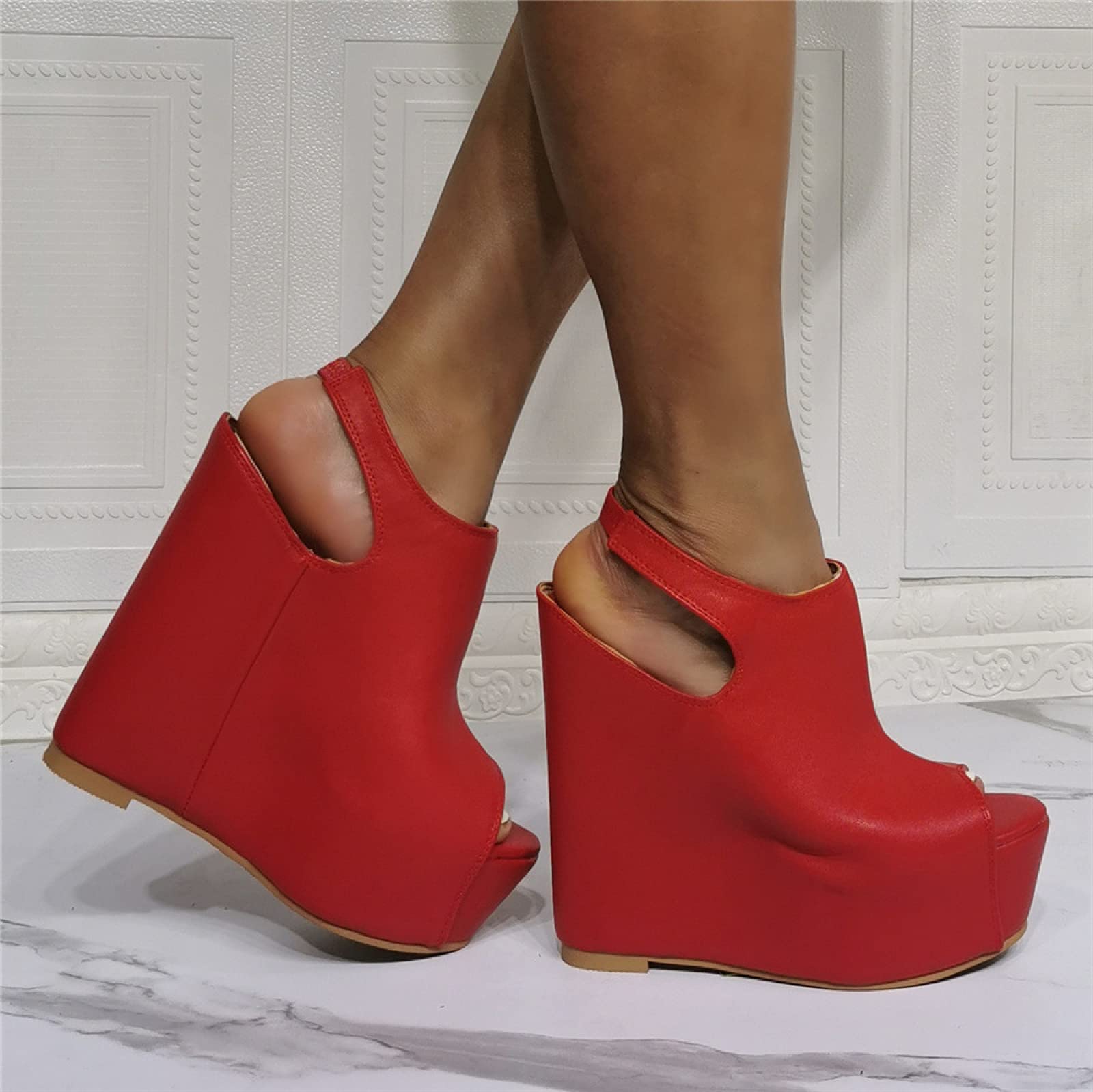 Sandali Sexy del Cuneo del Partito di 15CM degli Alti Talloni, Red-52