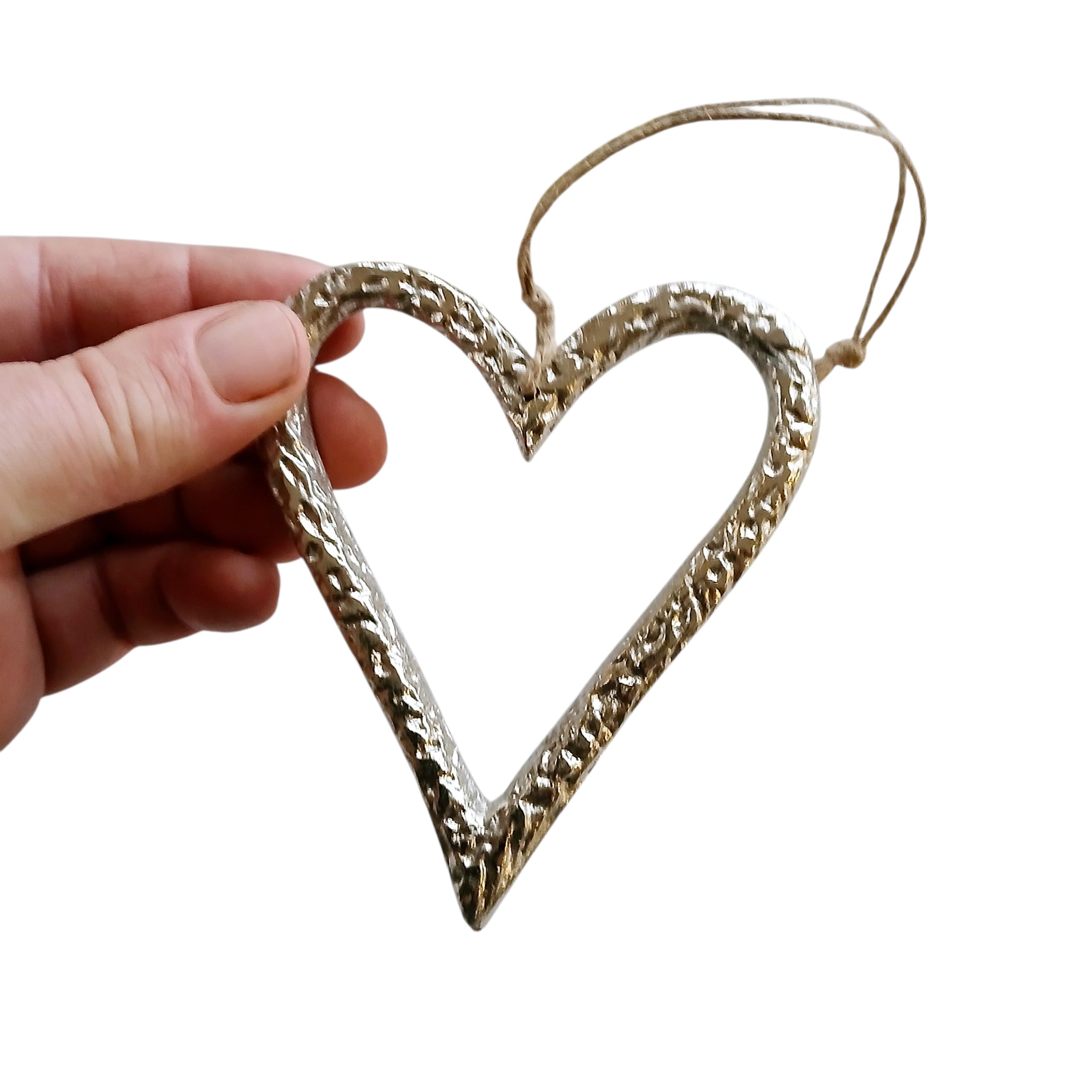 Patterned Metal Silver Open Hanging Heart Decoration - Heart Decoration - Hanging Ornament - Heart Ornament - Wall Decor - Christmas Decoration - Gift - Wedding - Rustic - Shabby (Small Medium 10cm)