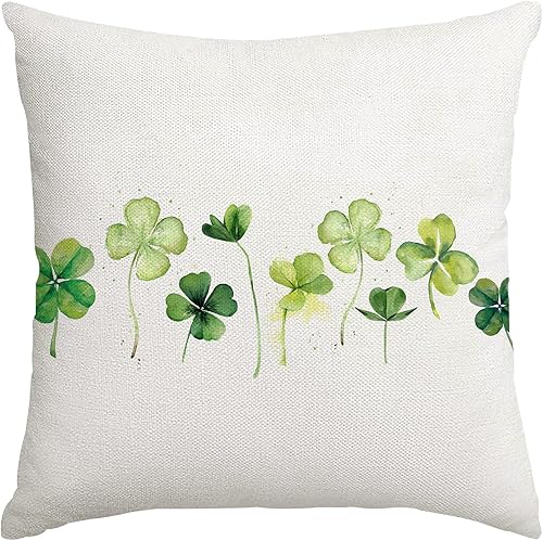 ADFLOOD Fundas de almohada del Día de San Patricio de 18 x 18 pulgadas, tréboles, decorativas, decoración de fiestas, funda de cojín verde para el