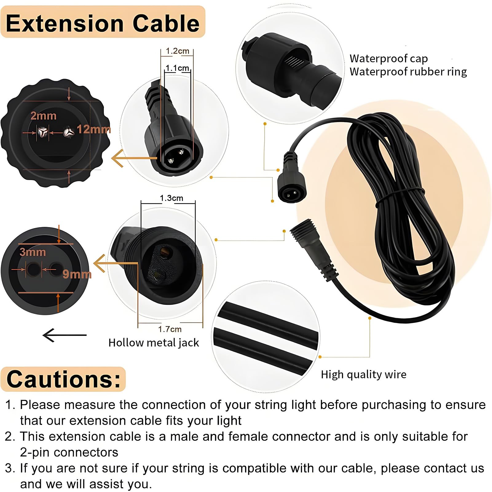 yowin 6 m Outdoor Extension Cable, Waterproof Outdoor Light, Long Cable for  Ball Lights, Fairy Lights, Garden Lighting, Light Curtain, Icicle Light Net,  Solar Light Bulbs, Fairy Lights : Amazon.com.au: Lighting